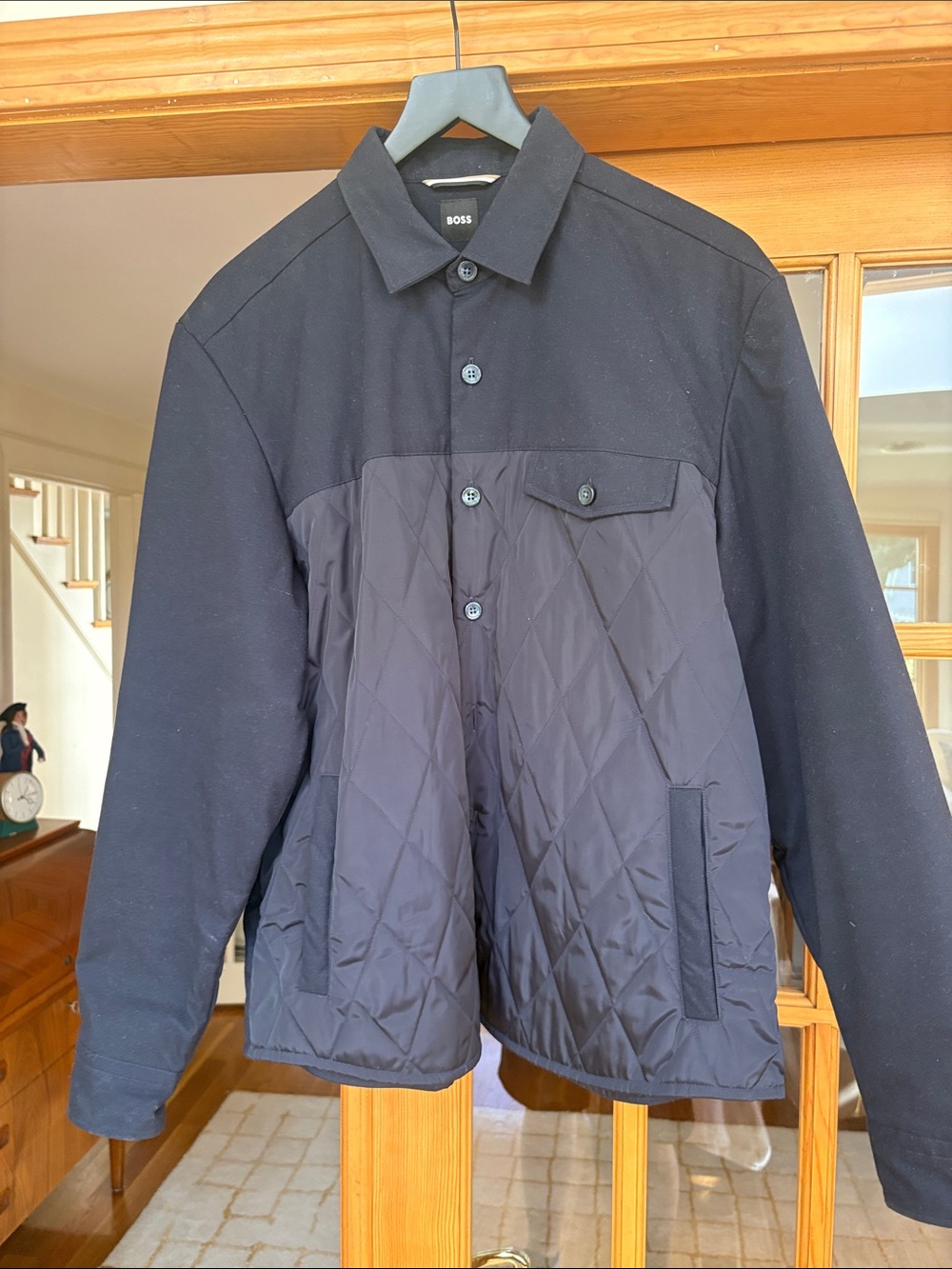 Boss Men's Navy Quilted Panel Lightweight Jacket